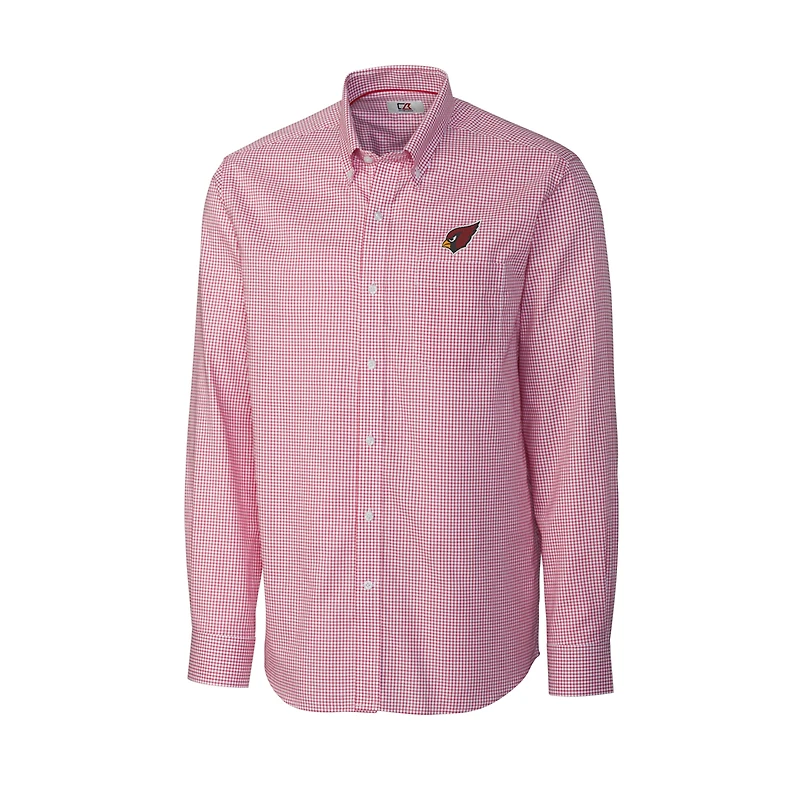 Men's Cutter & Buck Red Arizona Cardinals Big Tall Epic Easy Care Tattersall Long Sleeve Button Down Shirt