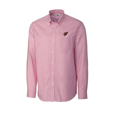 Chemise boutonnée à manches longues pour homme, style Tattersall, facile d'entretien, Epic, des Cardinals de l'Arizona, couleur rouge, grande taille