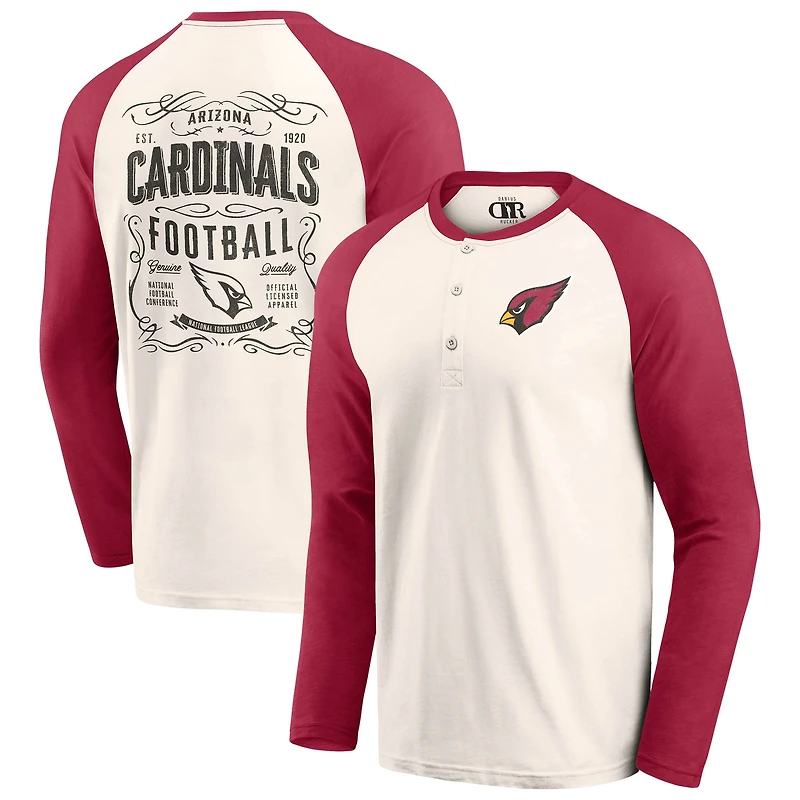 T-shirt Henley Raglan pour homme de la collection Darius Rucker Fanatics, couleur crème/cardinal, Arizona Cardinals