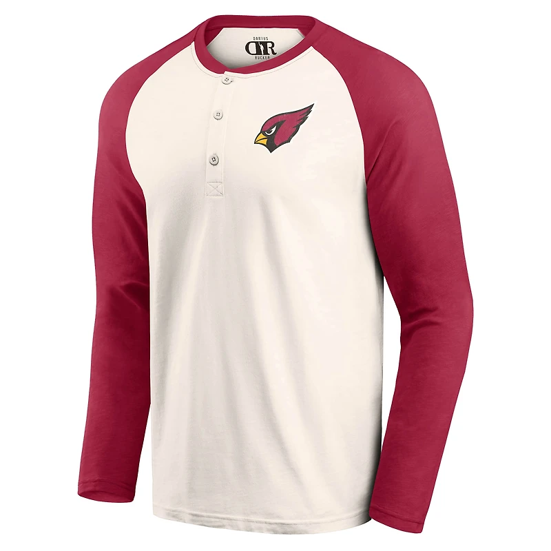 T-shirt Henley Raglan pour homme de la collection Darius Rucker Fanatics, couleur crème/cardinal, Arizona Cardinals
