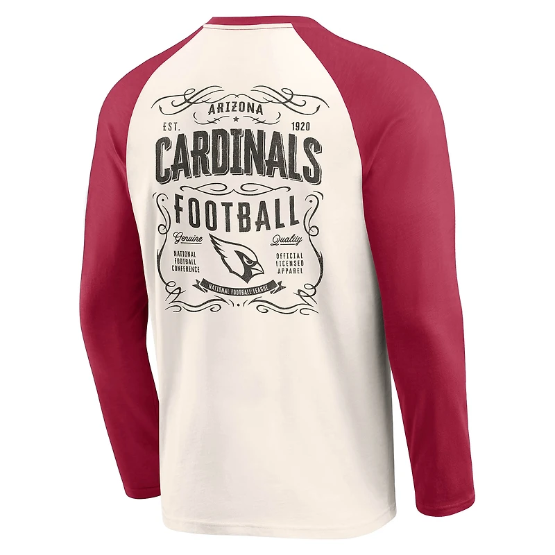 T-shirt Henley Raglan pour homme de la collection Darius Rucker Fanatics, couleur crème/cardinal, Arizona Cardinals