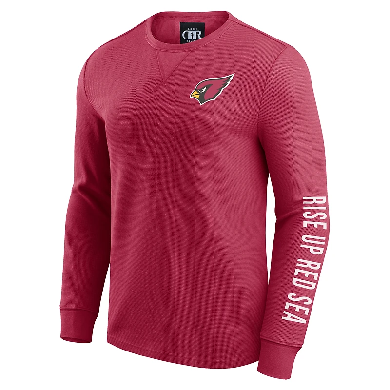 T-shirt à manches longues en tricot gaufré délavé pour homme de la collection Darius Rucker par Fanatics, rouge, Arizona Cardinals