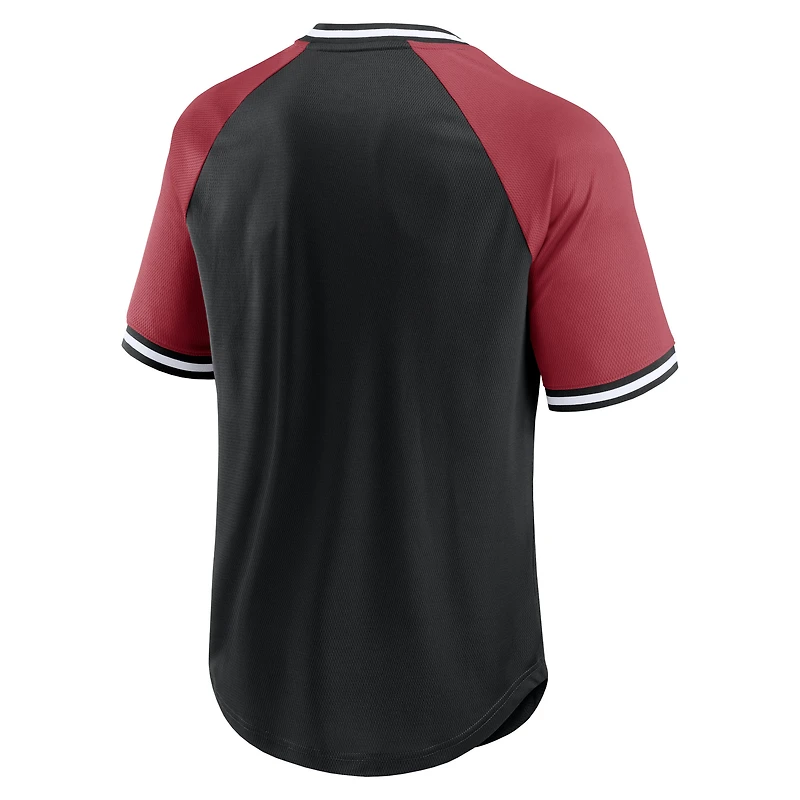 T-shirt à col en V raglan pour hommes Fanatics noir/Cardinal Arizona Cardinals Second Wind