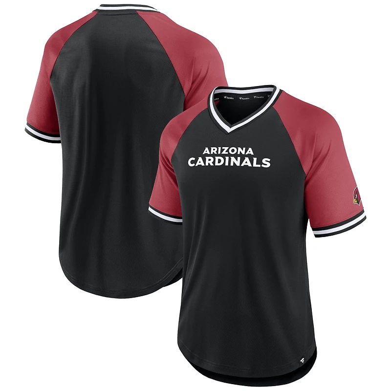 T-shirt à col en V raglan pour hommes Fanatics noir/Cardinal Arizona Cardinals Second Wind