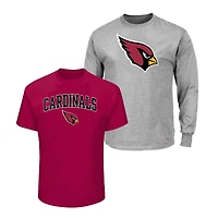 Lot de 2 t-shirts Fanatics Cardinal/Heather Grey des Cardinals l'Arizona, taille grande et