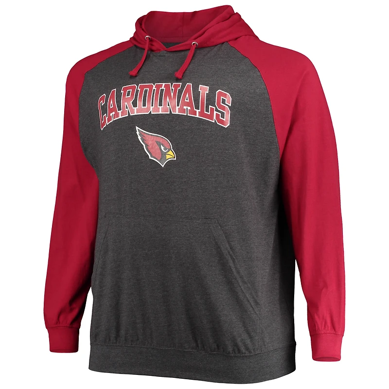 Sweat à capuche léger raglan Fanatics Cardinal/Heathered Charcoal pour hommes des Arizona Cardinals Big & Tall