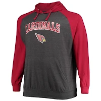 Sweat à capuche léger raglan Fanatics Cardinal/Heathered Charcoal pour hommes des Arizona Cardinals Big & Tall