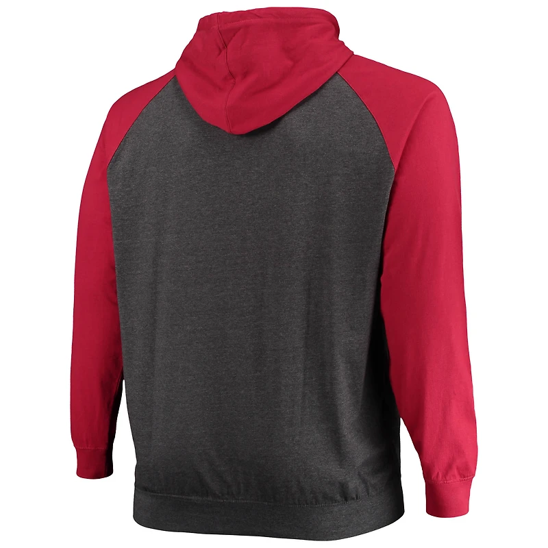 Sweat à capuche léger raglan Fanatics Cardinal/Heathered Charcoal pour hommes des Arizona Cardinals Big & Tall