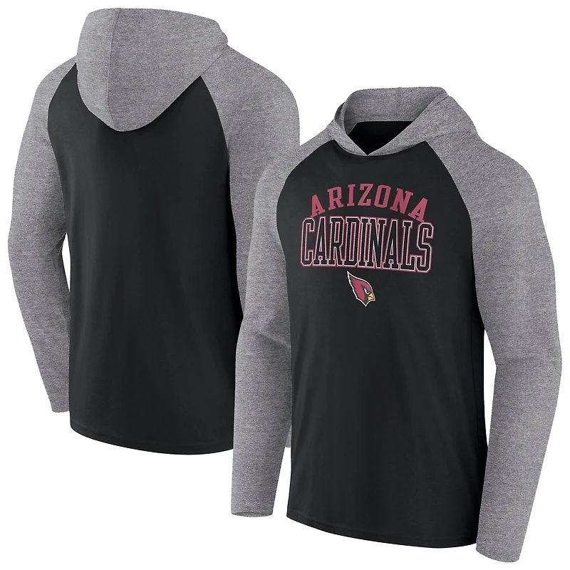 T-shirt à capuche raglan manches longues Fanatics pour homme, gris chiné/noir, Arizona Cardinals, style légendaire