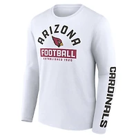 T-shirt blanc à manches longues Fanatics pour hommes des Cardinals de l'Arizona