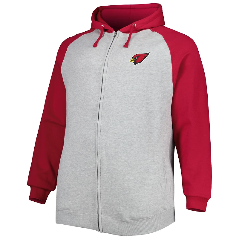 Veste à capuche raglan en polaire Big & Tall pour homme, gris chiné, Arizona Cardinals