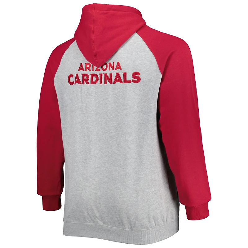 Veste à capuche raglan en polaire Big & Tall pour homme, gris chiné, Arizona Cardinals