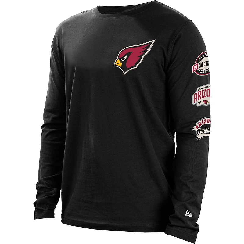 T-shirt à manches longues noir New Era Arizona Cardinals Hype 2-Hit pour homme