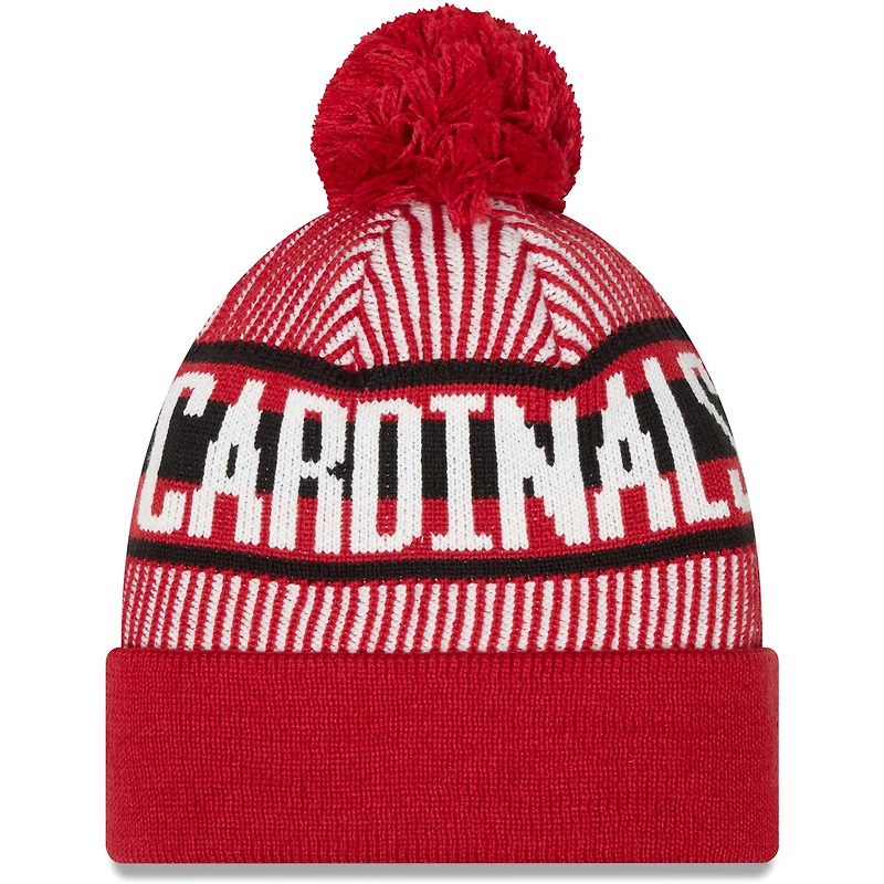 Men's New Era Cardinal Arizona Cardinals Striped Cuffed Knit Hat with Pom