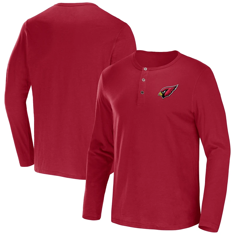 Collection NFL x Darius Rucker pour hommes par Fanatics Cardinal Arizona Cardinals Slub Jersey Henley T-shirt à manches longues