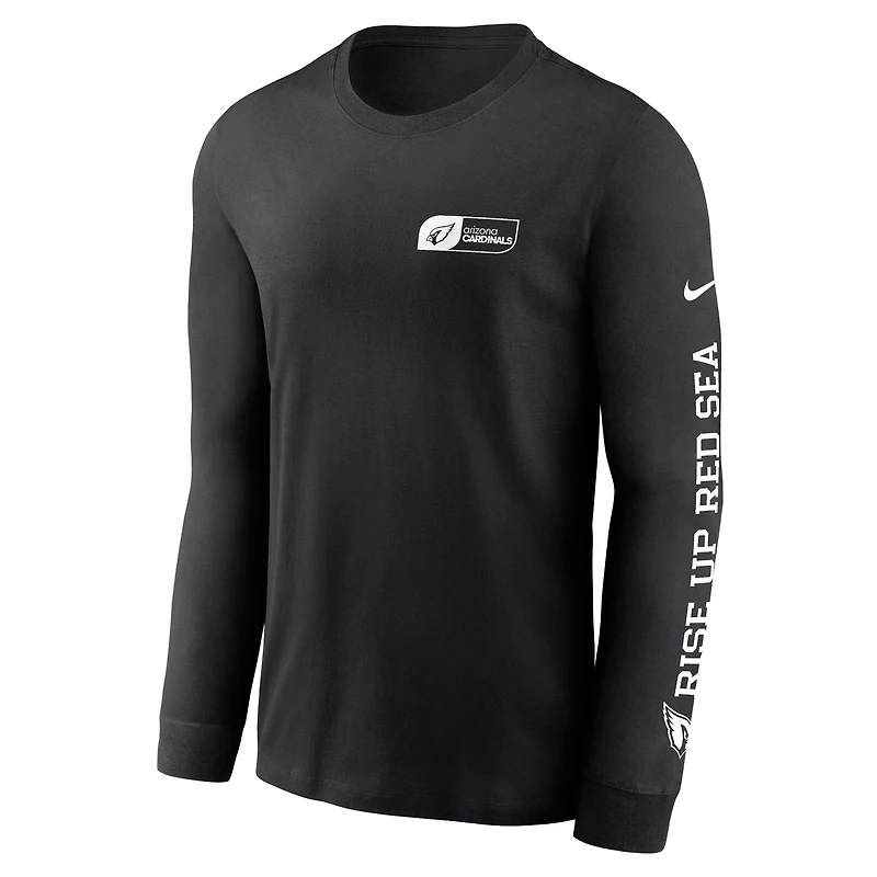 T-shirt à manches longues Nike All Out pour homme, noir, Arizona Cardinals