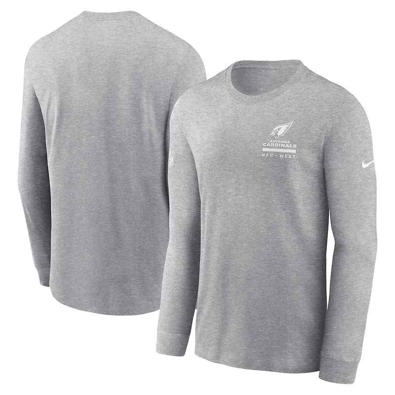 T-shirt à manches longues Nike Dri-FIT gris chiné pour homme, Arizona Cardinals