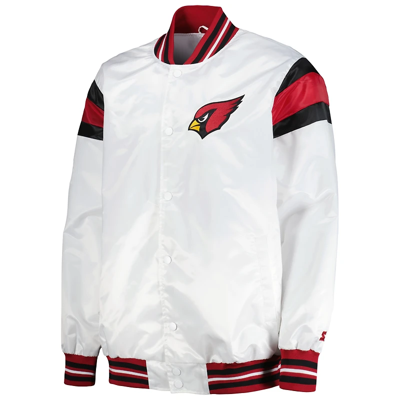 Veste universitaire à bouton-pression en satin Starter White Arizona Cardinals pour hommes