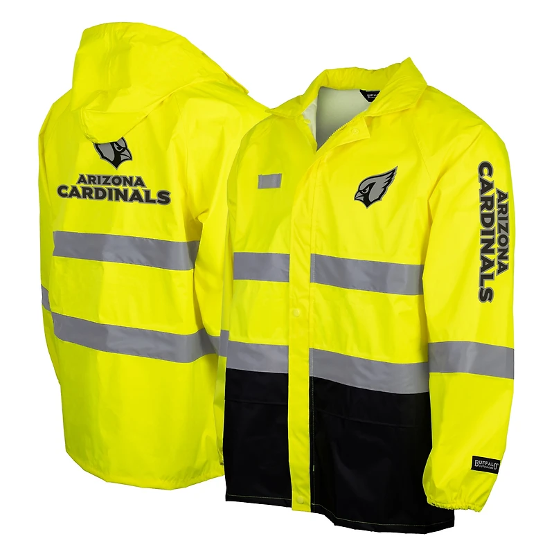 Veste de sécurité imperméable à capuche entièrement zippée jaune haute visibilité des Cardinals l'Arizona pour homme