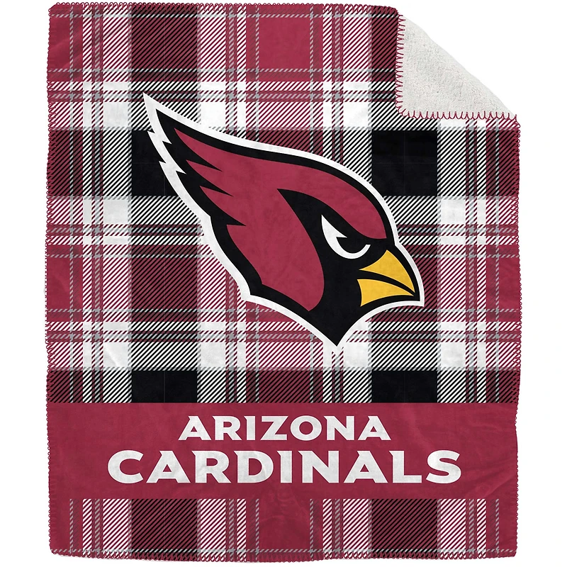 Couverture en peluche Sherpa en flanelle à carreaux Pegasus Arizona Cardinals 50" x 60"