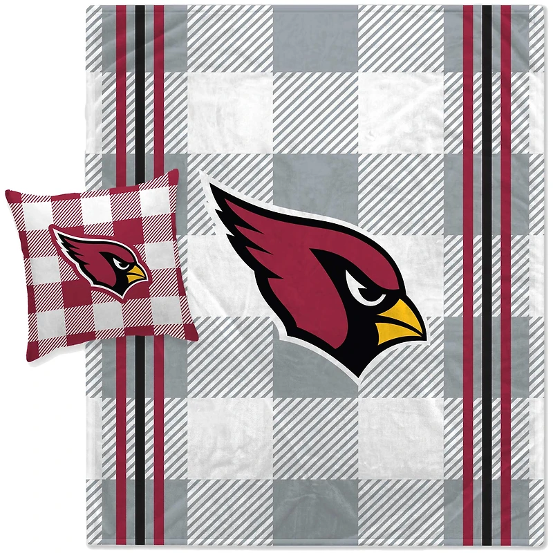 Ensemble combiné couverture et oreiller à rayures à carreaux gris Pegasus Arizona Cardinals