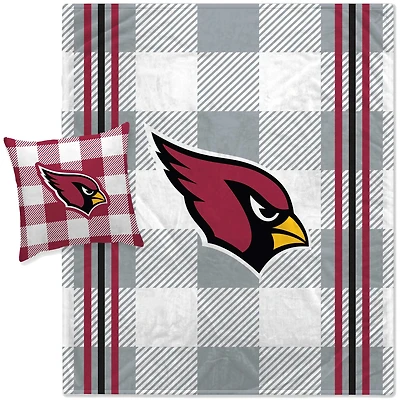 Ensemble combiné couverture et oreiller à rayures à carreaux gris Pegasus Arizona Cardinals