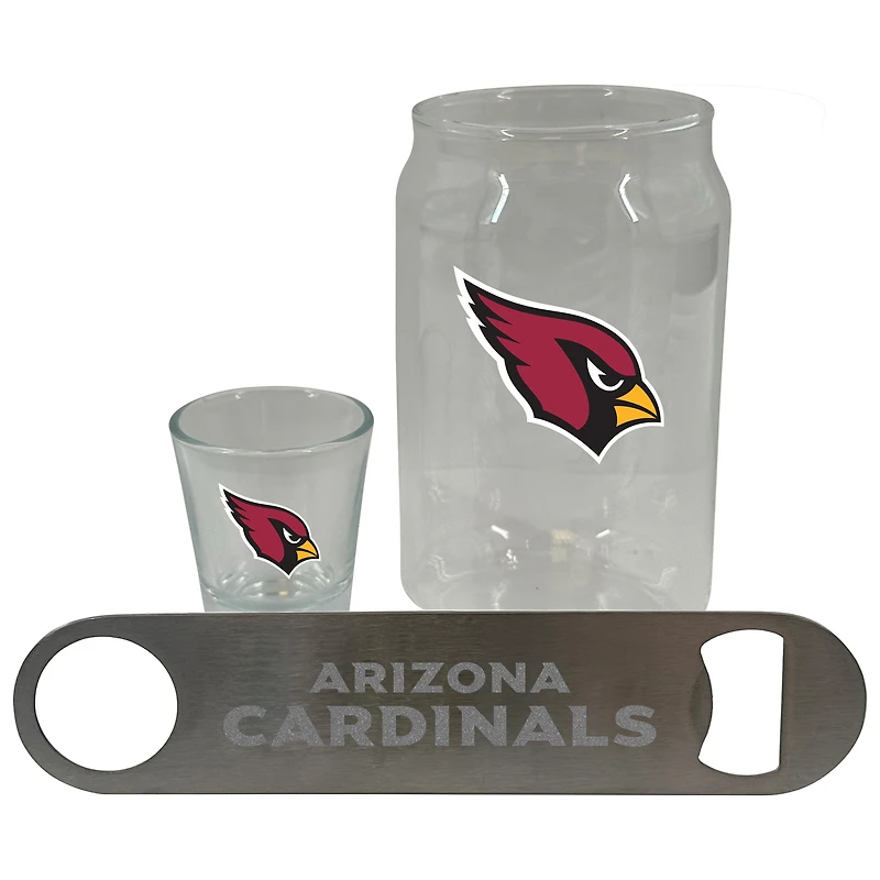 Ensemble de trois verres à bière, 2 oz, verres à liqueur et décapsuleur Arizona Cardinals de The Memory Company