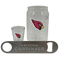 Ensemble de trois verres à bière, 2 oz, verres à liqueur et décapsuleur Arizona Cardinals de The Memory Company
