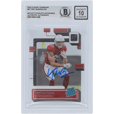 Trey McBride Arizona Cardinals Autographed 2022 Panini Clearly Donruss Rated Rookie #87 Beckett Fanatics Witnessed Authenticated 10 Rookie Card
