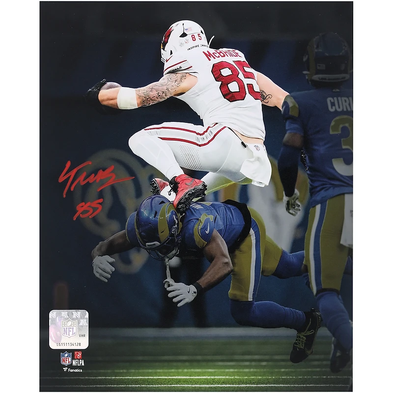 Trey McBride Arizona Cardinals Autographed 8" x 10" Hurdle Over Defender Photograph