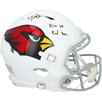 Casque Riddell Speed ​​Authentic autographié par Trey McBride des Cardinals de l'Arizona avec inscription « Rise Up Red Sea »