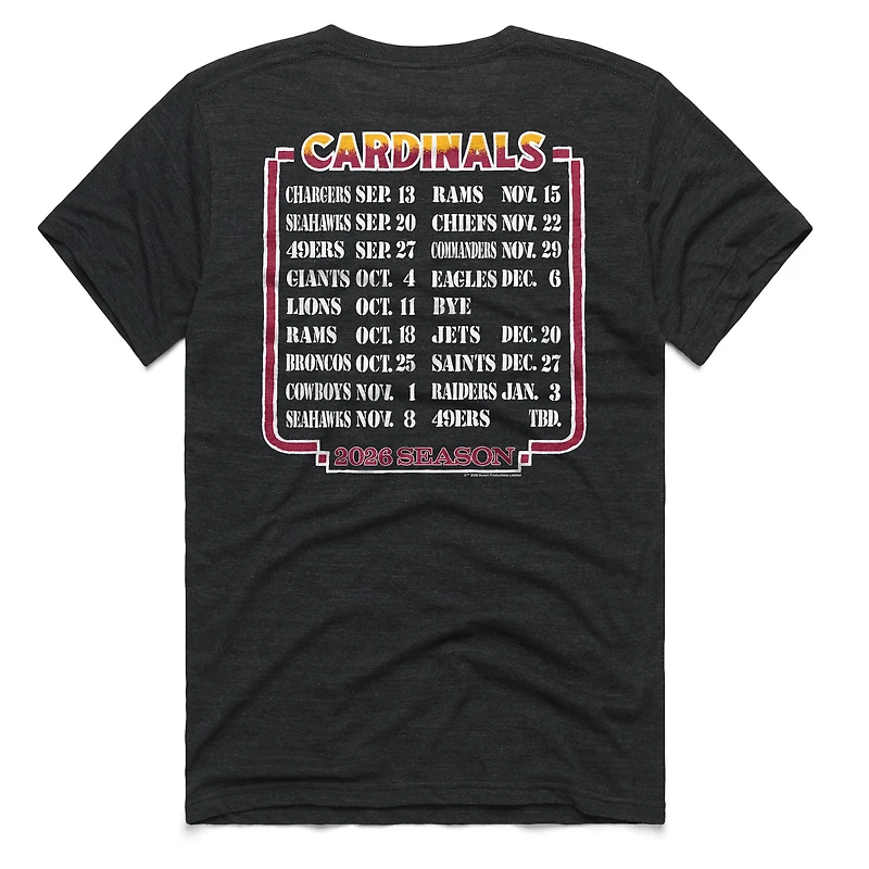 Unisex Homage Charcoal Arizona Cardinals 2026 NFL Schedule Queen Tri-Blend T-Shirt