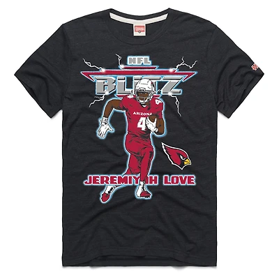 Unisex Homage Jeremiyah Love Charcoal Arizona Cardinals NFL Blitz Tri-Blend T-Shirt