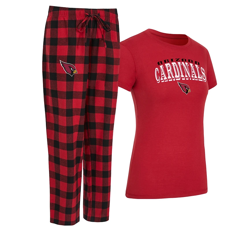 Ensemble pyjama en flanelle avec t-shirt et pantalon Avondale Sport Cardinal/Black Arizona Cardinals pour femme
