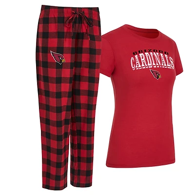 Women's Concepts Sport  Cardinal/Black Arizona Cardinals Avondale T-Shirt & Pants Flannel PJ Set