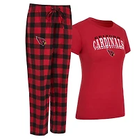 Women's Concepts Sport  Cardinal/Black Arizona Cardinals Avondale T-Shirt & Pants Flannel PJ Set