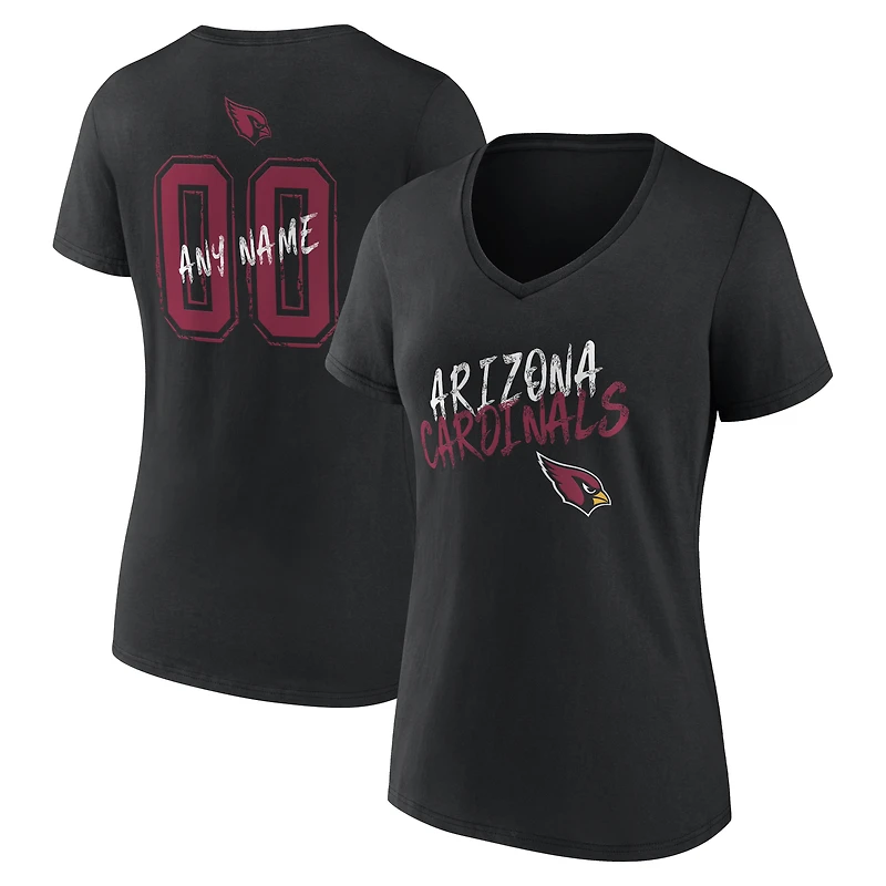 Women's Black Arizona Cardinals Hustle Personalized Name & Number V-Neck T-Shirt