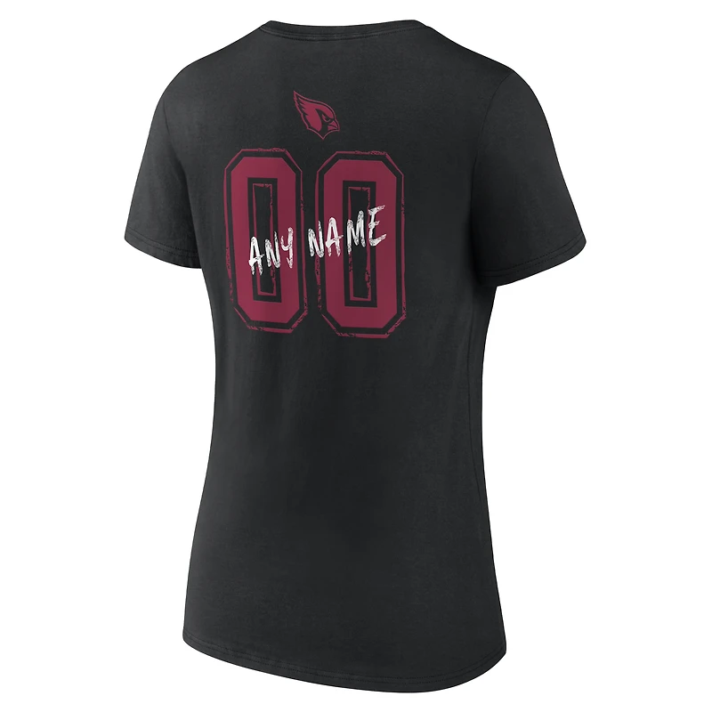 Women's Black Arizona Cardinals Hustle Personalized Name & Number V-Neck T-Shirt