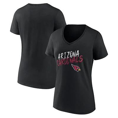 T-shirt noir à col en V pour femmes Arizona Cardinals Hustle
