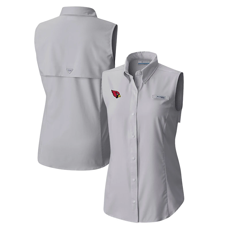 Women's Columbia  Gray Arizona Cardinals PFG Tamiami Omni-Shade Sleeveless Button-Up Shirt