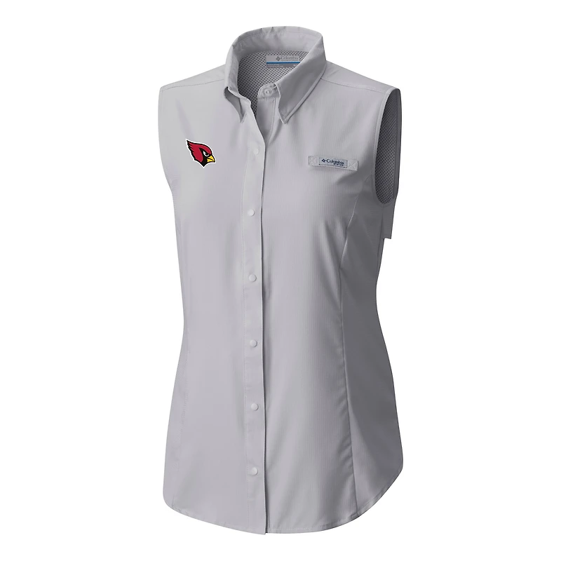 Chemise boutonnée sans manches Columbia grise Arizona Cardinals PFG Tamiami Omni-Shade pour femme
