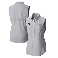 Chemise boutonnée sans manches Columbia grise Arizona Cardinals PFG Tamiami Omni-Shade pour femme