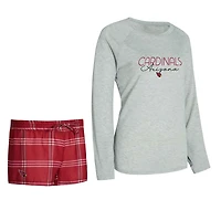 Ensemble haut à manches longues et short raglan pour femme Concepts Sport Cardinal/Gris des Cardinals de l'Arizona