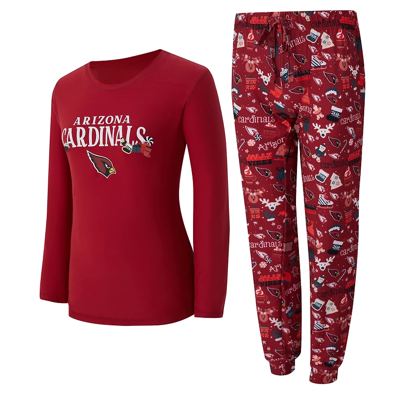 Ensemble de nuit pour femme Concepts Sport Cardinal Arizona Cardinals, t-shirt à manches longues et pantalon couleur châtaigne