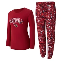 Ensemble de nuit pour femme Concepts Sport Cardinal Arizona Cardinals, t-shirt à manches longues et pantalon couleur châtaigne