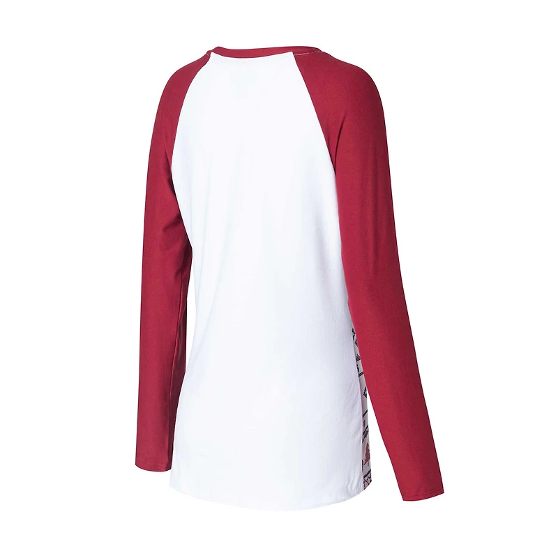 Ensemble de nuit Concepts Sport blanc/Cardinal Arizona Cardinals Tinsel raglan avec t-shirt et pantalon à manches longues pour femmes