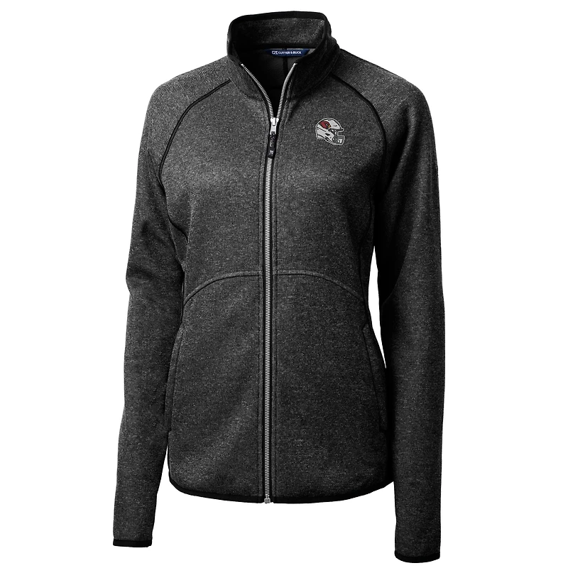 Women's Cutter & Buck  Charcoal Arizona Cardinals Helmet Logo Mainsail Sweater-Knit Full-Zip Jacket