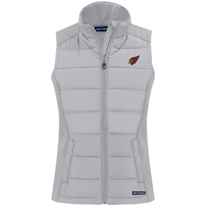 Women's Cutter & Buck Gray Arizona Cardinals Primary Mark Evoke PrimaLoft Hybrid Eco Softshell Recycled Full-Zip Vest