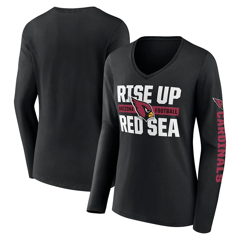 T-shirt à manches longues et col en V pour femme Fanatics Black Arizona Cardinals Hometown Sweep
