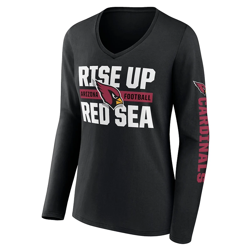 T-shirt à manches longues et col en V pour femme Fanatics Black Arizona Cardinals Hometown Sweep